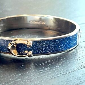 NWT Coach Signature C Logo Hinged Bangle Bracelet- Sparkly Blue Enamel w/ Silver